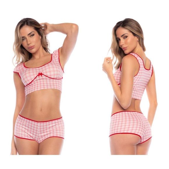 Mapale 7591 Two Piece Pajama Set Color Vichy Pink Plaid - Picture 1 of 7